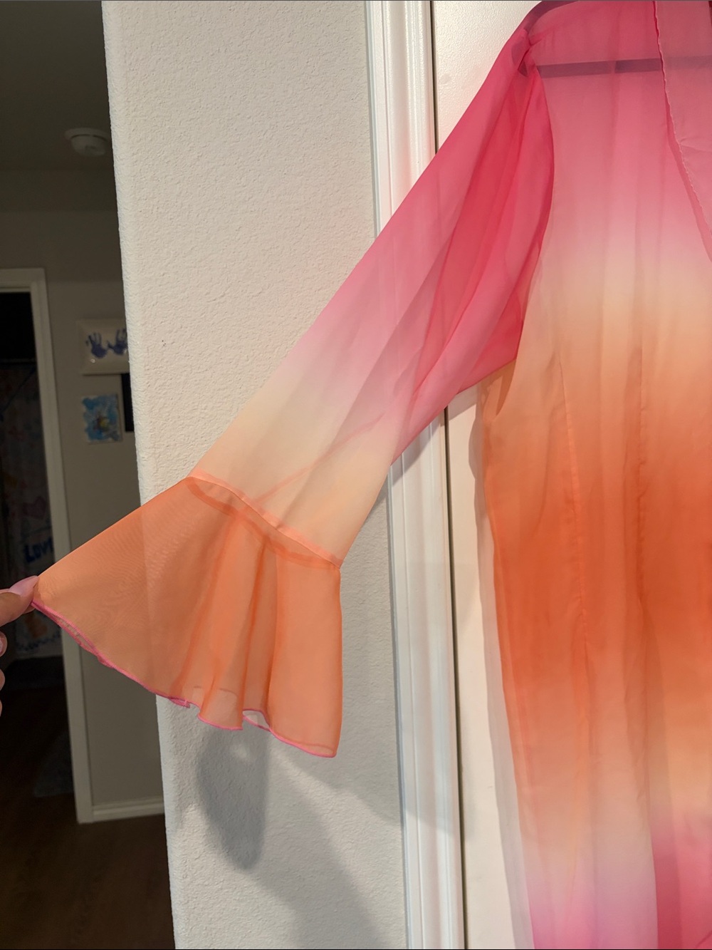 Midnight Velvet Ombre Pink Orange Sheer Duster - Picture 3 of 4